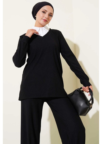 Gömlek Yaka Fitilli Salaş Ikili Takım Siyah T4300 indirimleri