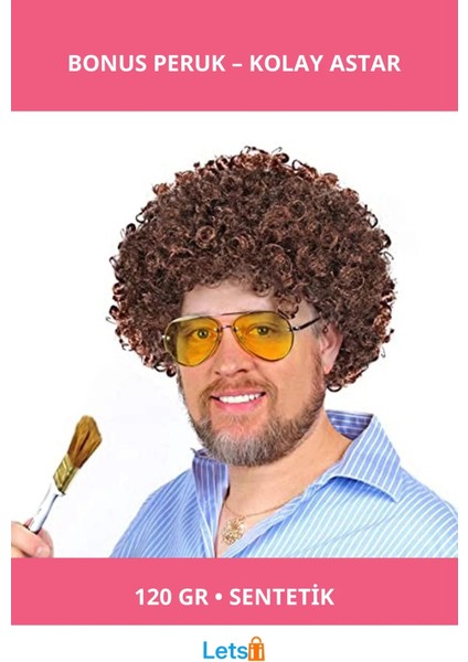 Bob Ross Kahverengi Sentetik Takma Peruk Yetişkinler Için