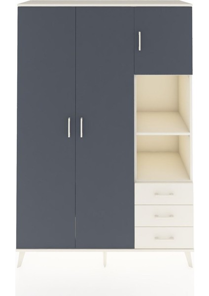 Hyperion Dolap 5 Raflı 3 Çekmeceli Tek Askılı 132X44X195 Aytaşı-Antrasit/aytaşı