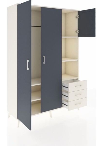 Hyperion Dolap 5 Raflı 3 Çekmeceli Tek Askılı 132X44X195 Aytaşı-Antrasit/aytaşı indirimleri