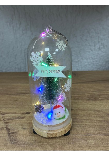 Yılbaşı Temalı, Yılbaşı Çam Ağacı, Kozalak, Kardan Adam, LED Işıklı Cam Fanus, Yılbaşı Hediyesi, Dekoratif Hediye, Aydınlatma fiyatları