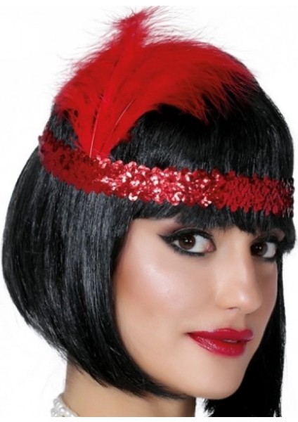 Kırmızı Renk Tüylü Çarliston Saç Bandı Kafa Bandı (K95)