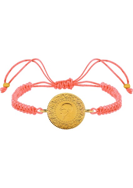 22 Ayar Yeni Çeyrek Altın Açık Pembe Renkli Ipli Bileklik