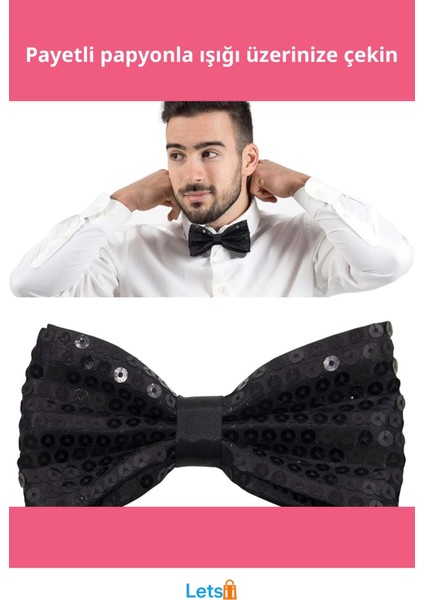 Şık Siyah Payetli Pullu Papyon fiyatları