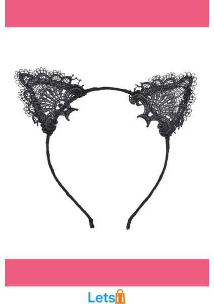 Siyah Dantel Kedi Kulaklı Taç ve File Eldiven Kombini Parti ve Kostüm Aksesuarı modelleri
