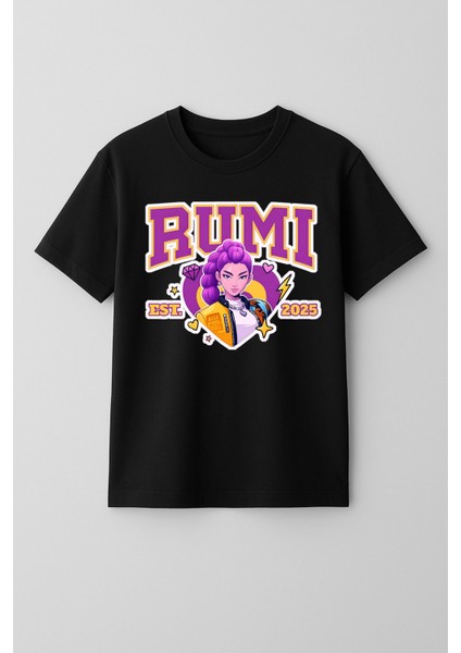 Kpop Demon Hunters Huntrix Rumi Kısa Kollu Baskılı Kız Çocuk Tişört (4-13 Yaş)