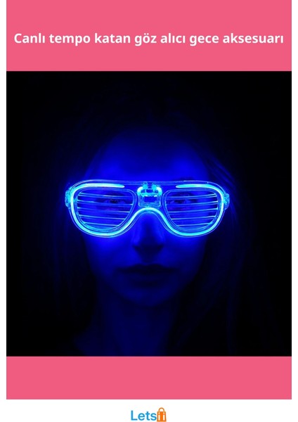 Mavi LED Işıklı Neon Parti Gözlüğü 3 Modlu Eğlence Aksesuarı fiyatları