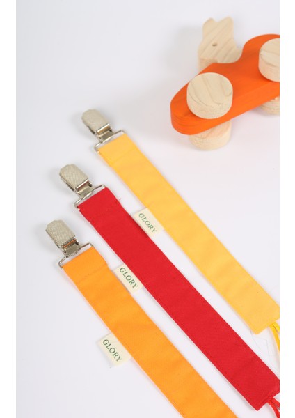 3'lü Set Bebek Emzik Askısı - Emzik Zinciri - Emzik Tutacağı - %100 Pamuk - Turuncu, Kırmızı, Sarı