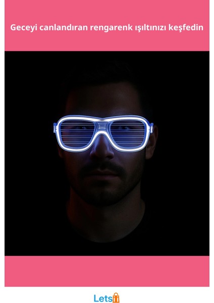 Beyaz LED Işıklı Neon Parti Gözlüğü 3 Modlu fiyatları