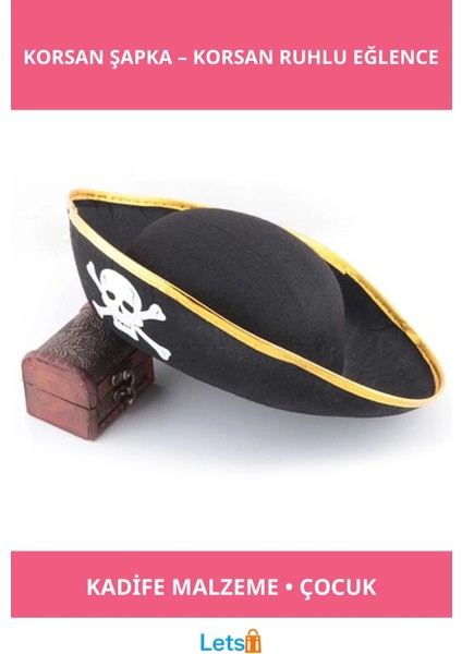 Karayip Korsan Şapkası Kadife Malzemeden Üretilmiş Çocuk Şapkası