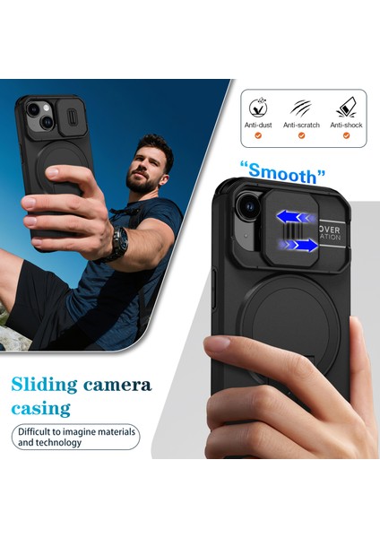 iPhone 15 Için Manyetik Kılıf, Kayar Kamera Korumalı Çift Katmanlı Darbeye Dayanıklı Telefon Kılıfı, Ayarlanabilir Stand, Siyah (Yurt Dışından) fırsatları