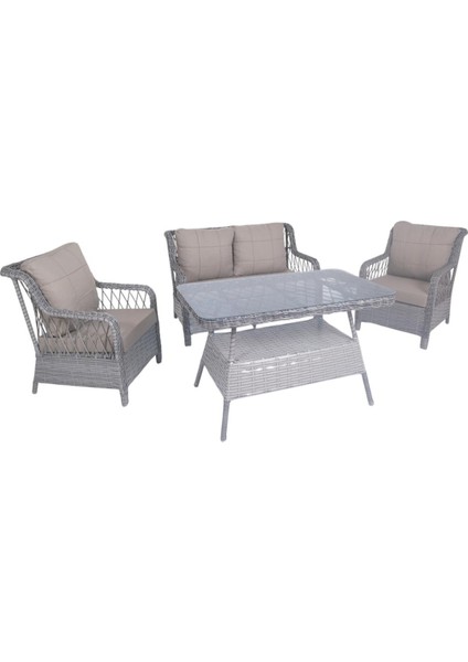 Atlantik Bahçe Mobilyası Balkon & Teras & Kış Bahçesi 4'lü (2+1+1+70*120 Masa)
