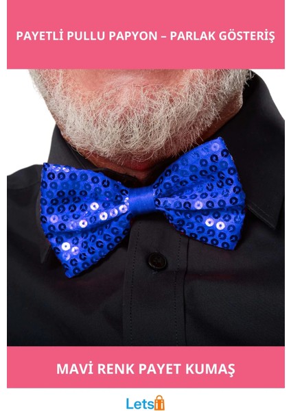 Mavi Payetli Parlak Pullu Papyon