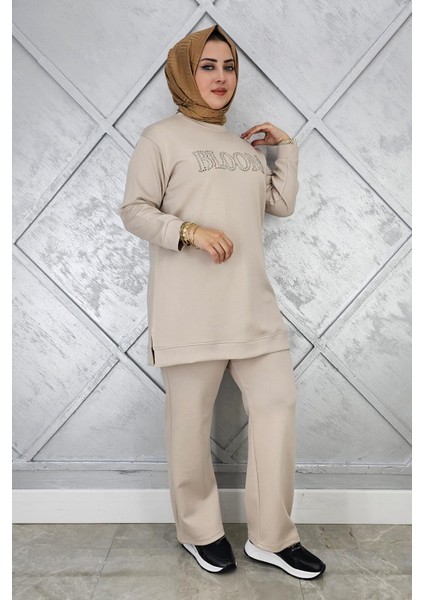 Kadın Taş Baskı Detaylı Tesettür Takım