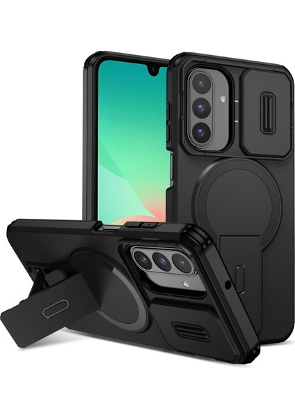 Samsung Galaxy A26/A17 5g/4g Için Manyetik Kılıf, Kayar Kamera Korumalı Çift Katmanlı Darbeye Dayanıklı Telefon Kılıfı, Ayarlanabilir Stand, Siyah (Yurt Dışından)