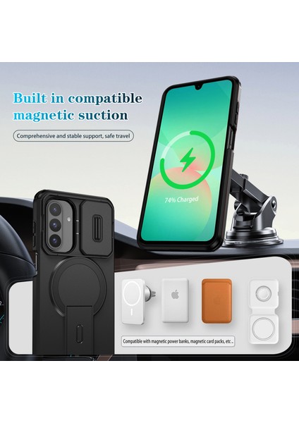 Samsung Galaxy A26/A17 5g/4g Için Manyetik Kılıf, Kayar Kamera Korumalı Çift Katmanlı Darbeye Dayanıklı Telefon Kılıfı, Ayarlanabilir Stand, Siyah (Yurt Dışından) modelleri