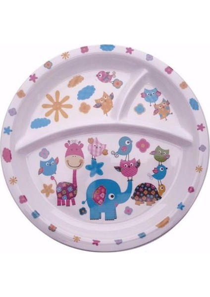 21 cm Üç Bölmeli Sevimli Hayvanlar Figürlü Mama Tabağı Eğlenceli Tabak
