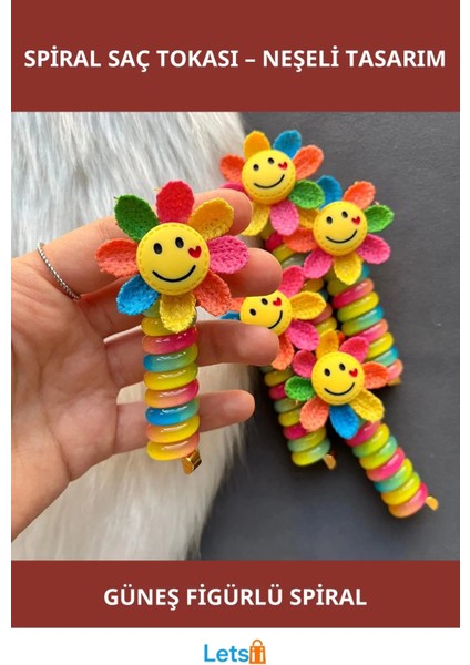 Gülümseyen Güneş Spiral Toka Renkli Yapraklı Saç Aksesuarı