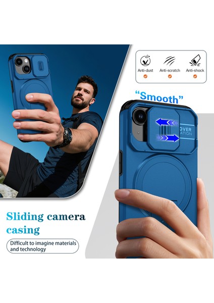 iPhone 15 Için Manyetik Kılıf, Kayar Kamera Korumalı Çift Katmanlı Darbeye Dayanıklı Telefon Kılıfı, Ayarlanabilir Stand, Mavi (Yurt Dışından) fırsatları