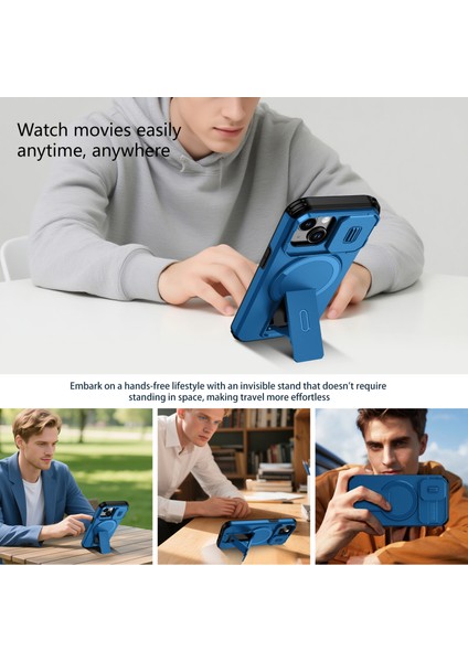 iPhone 15 Için Manyetik Kılıf, Kayar Kamera Korumalı Çift Katmanlı Darbeye Dayanıklı Telefon Kılıfı, Ayarlanabilir Stand, Mavi (Yurt Dışından) indirimleri