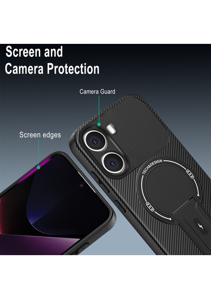 Xiaomi Poco X7 Pro Için Manyetik Kılıf, Standlı Karbon Fiber Tasarımlı Tpu Hibrit Telefon Kılıfı, Mor (Yurt Dışından) modelleri