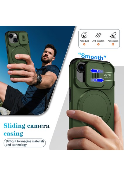 iPhone 15 Için Manyetik Kılıf, Kayar Kamera Korumalı Çift Katmanlı Darbeye Dayanıklı Telefon Kılıfı, Ayarlanabilir Stand, Yeşil (Yurt Dışından) fırsatları