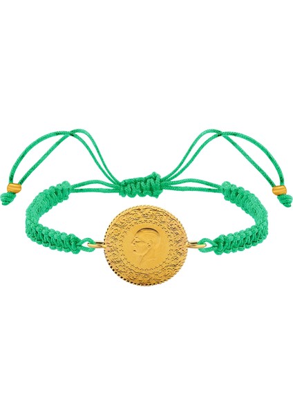 22 Ayar Yeni Çeyrek Altın Yeşil Renkli Ipli Bileklik
