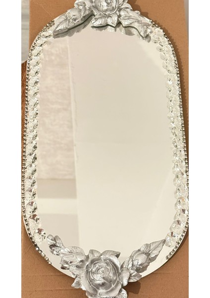 Aynalı Cam Gül Desenli Nişan Tepsisi