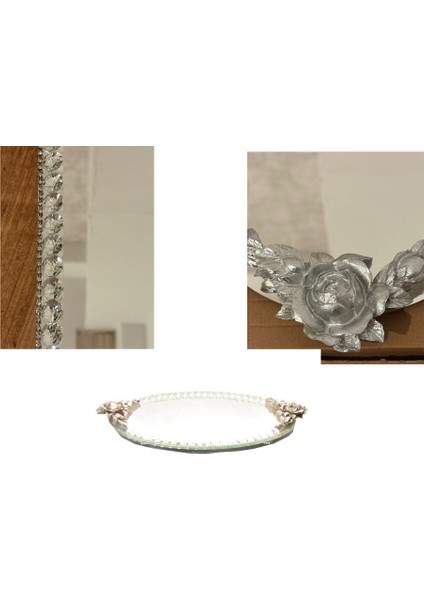 Aynalı Cam Gül Desenli Nişan Tepsisi fiyatları