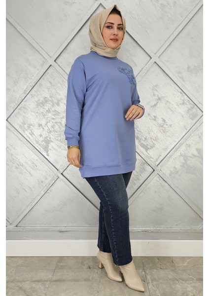 Kadın Dikme Çiçek Detaylı Tesettür Tunik