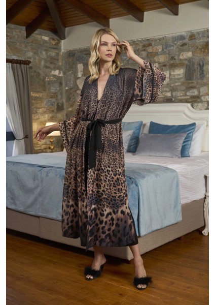 Aqua 26367 Leopar Desen Uzun Kimono Sabahlık