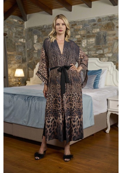 Aqua 26367 Leopar Desen Uzun Kimono Sabahlık fiyatları