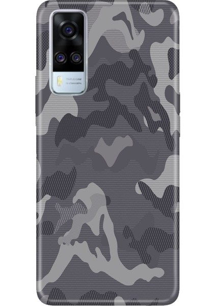 Vivo Y51 Uyumlu Kılıf Resimli Desenli Silikon Gri Kamuflaj