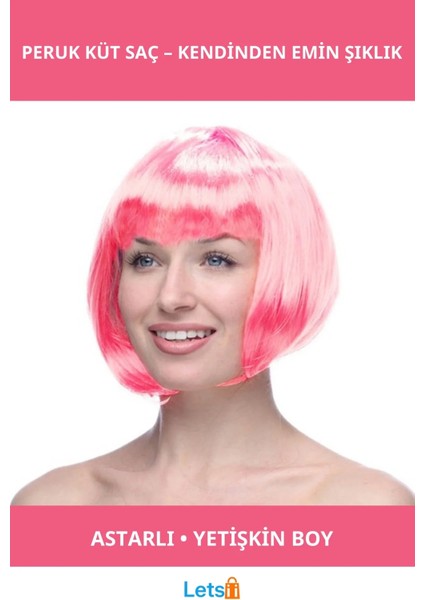 Pembe Renk Küt Saç Peruk Rahat ve Gerçekçi Görünüm