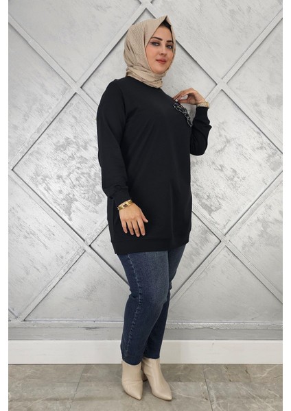 Kadın Dikme Çiçek Detaylı Tesettür Tunik