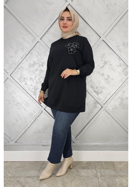 Kadın Dikme Çiçek Detaylı Tesettür Tunik fiyatları