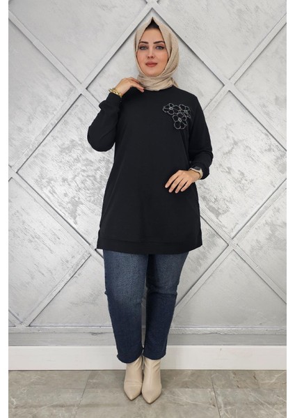 Kadın Dikme Çiçek Detaylı Tesettür Tunik modelleri