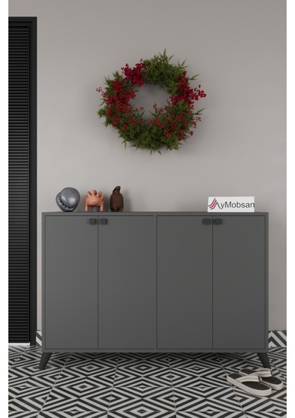 Artemis 4 Kapaklı 3 Raflı Ayakkabılık Antrasit