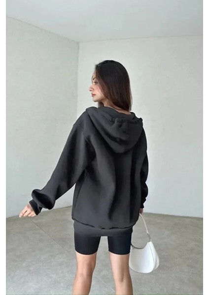 Kadın 3 Iplik Oversize Kapüşonlu Fermuarlı Hırka Sweatshirt modelleri