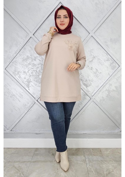 Kadın Dikme Çiçek Detaylı Tesettür Tunik modelleri