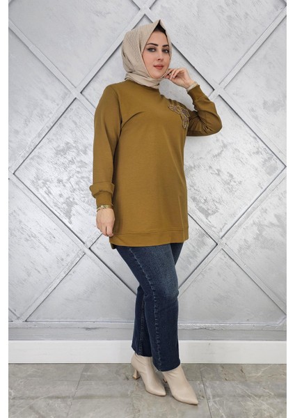 Kadın Dikme Çiçek Detaylı Tesettür Tunik