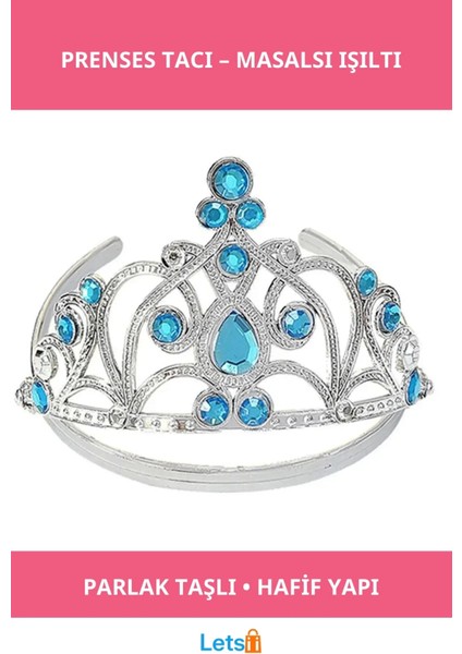 Mavi Taşlı Zarif Prenses Tacı 1 Adet