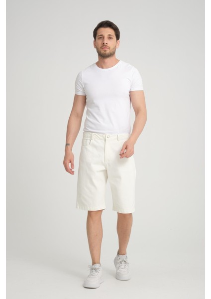 R-4387 Fermuarlı Yıkamalı Kot Şort