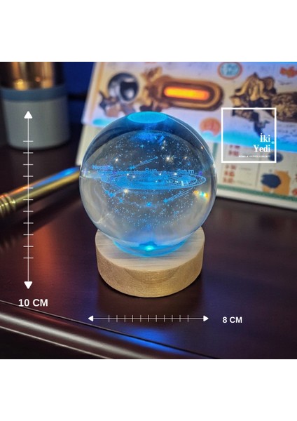Güneş Sistemi Işıklı Kristal Küre, LED Aydınlatmalı Masaüstü Dekor, Ofis ve Ev Hediyesi Gezegenler
