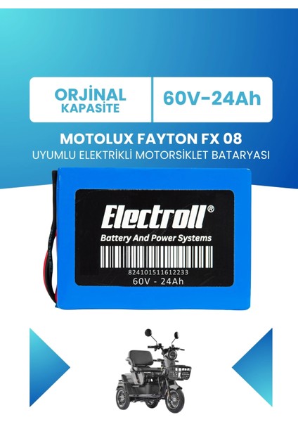 Motolux Fayton Fx 08 Uyumlu Batarya Lifepo4 60V 24AH Elektrikli Motorsiklet Bataryası
