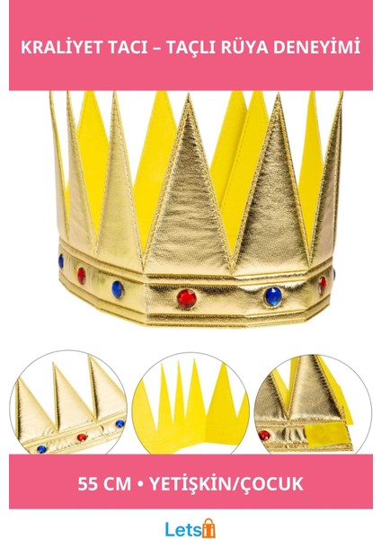 Altın Renk Yumuşak Eva Kral Kraliyet Tacı 55 cm Yetişkin ve Çocuk Uyumlu