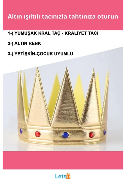 Altın Renk Yumuşak Eva Kral Kraliyet Tacı 55 cm Yetişkin ve Çocuk Uyumlu fiyatları