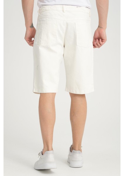 R-4387 Fermuarlı Yıkamalı Kot Şort