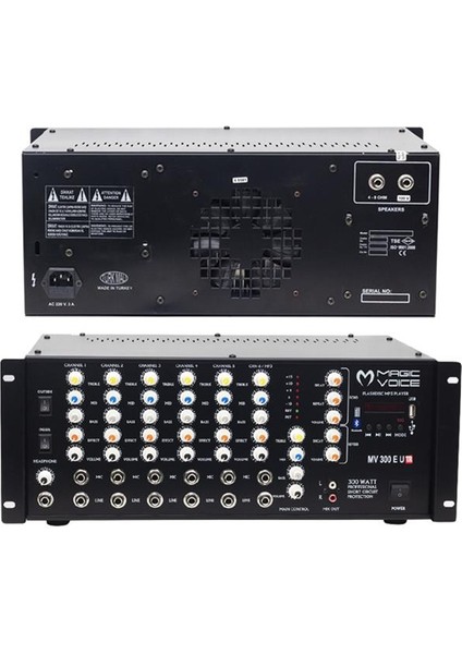 Magicvoice MV-300EF-TR 300 Watt 6 Mikrofon Girişli Usb-Bluetooth Destekli Trafolu Mixer Anfi