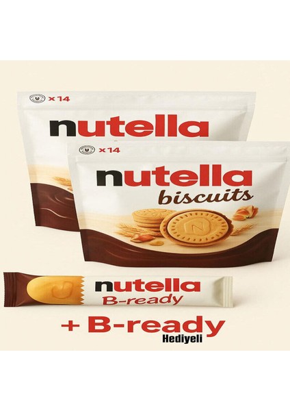 Nutella Bisküvi 193 gr ( 2 Adet ) + ( 1 Adet ) Nutella B-Ready